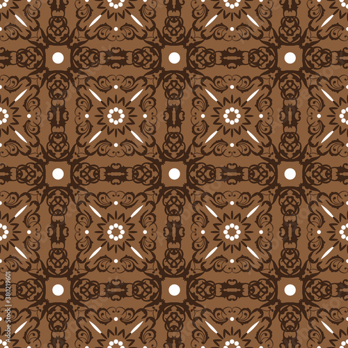Kawung batik with modern flower motifs and smooth brown color design.