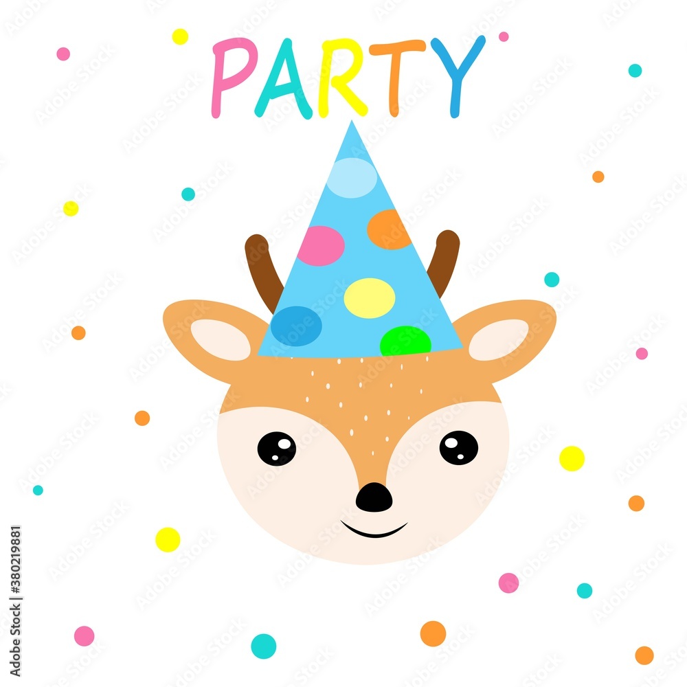 Naklejka premium cute animals in party hats happy birthday decoration vector illustration