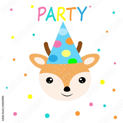 cute animals in party hats happy birthday decoration vector illustration