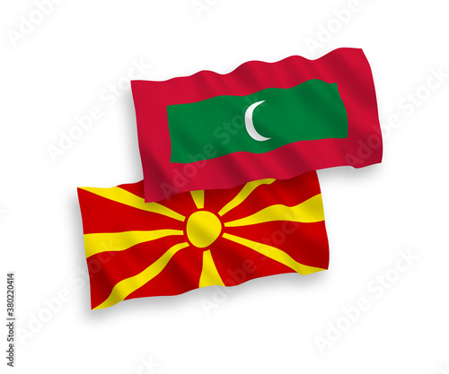 Flags of Maldives and North Macedonia on a white background