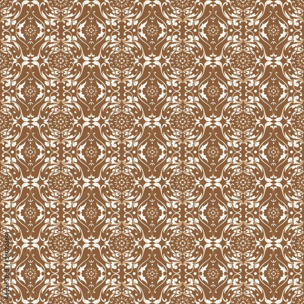 Fototapeta premium Beautiful flower pattern on Tradisional Java batik design with smooth brown color concept.
