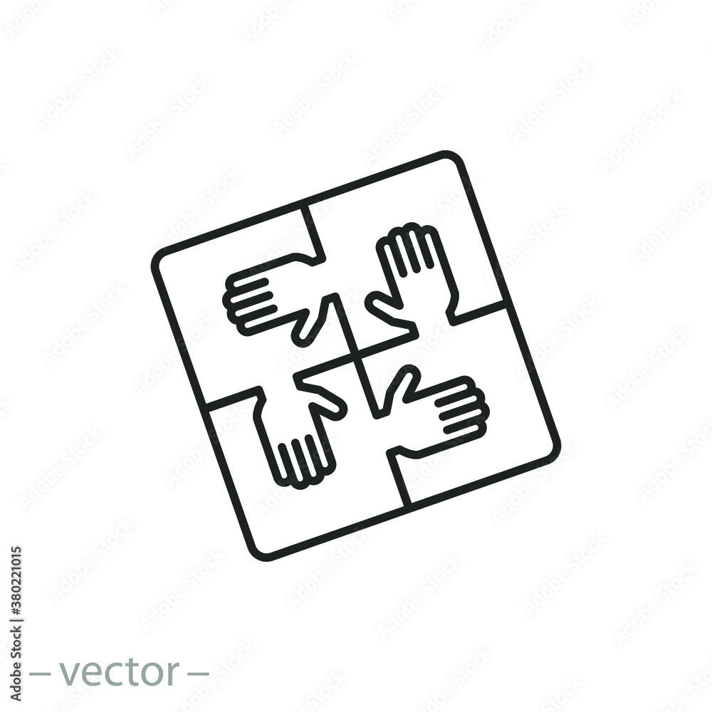 puzzle with hands icon, concept together friendship, alliance teamwork,  team success, partnership thin line simple web symbol on white background,  editable stroke vector illustration eps10 Stock Vector | Adobe Stock