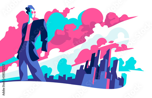 Un uomo che guarda verso il futuro per nuove opportunità