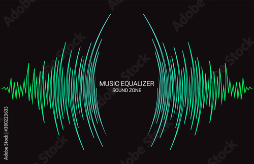 Radial sound wave curve banner. Vector colorful equalizer background. Abstract technology cover for music poster