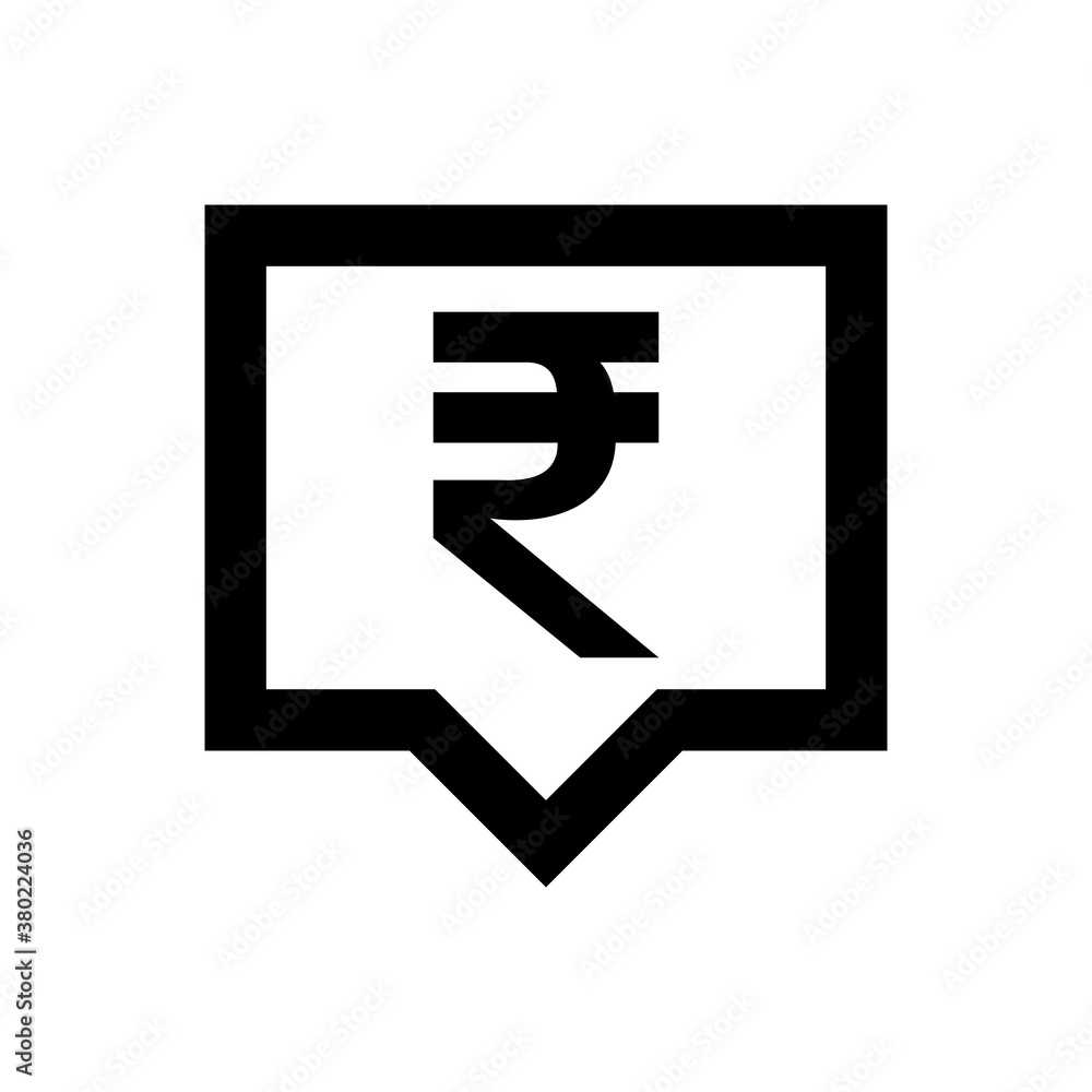 Obraz premium rupee currency symbol in speech bubble square black for icon isolated on white, rupee money for app symbol, simple flat rupee money, currency rupee for icon financial concept