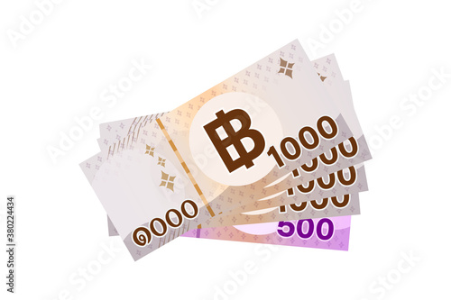 4,500 baht thai banknote money, thai currency four thousand five hundred THB concept, bank note money thailand baht for business and finance icon, pile of paper money isolated on white background
