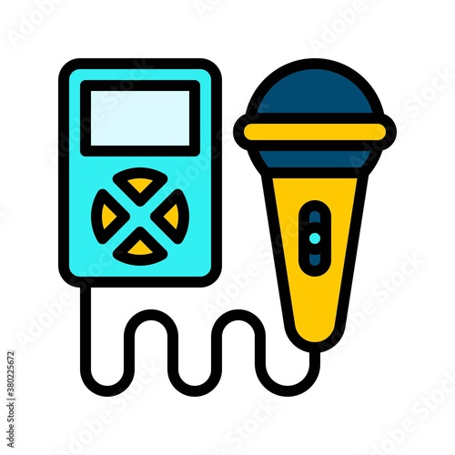 party icons related microphone and mp3 with wire and buttons for party and celebration vector with editable stroke,
