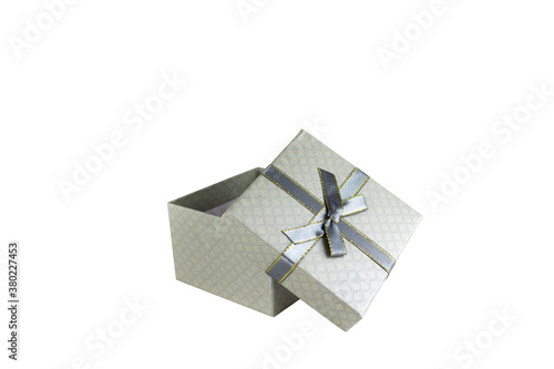 Grey gift box with open lid