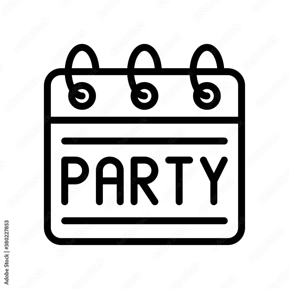 party icons related calendar with written text and rings vector with editable stroke party icons related calendar with written text and rings vector with editable stroke