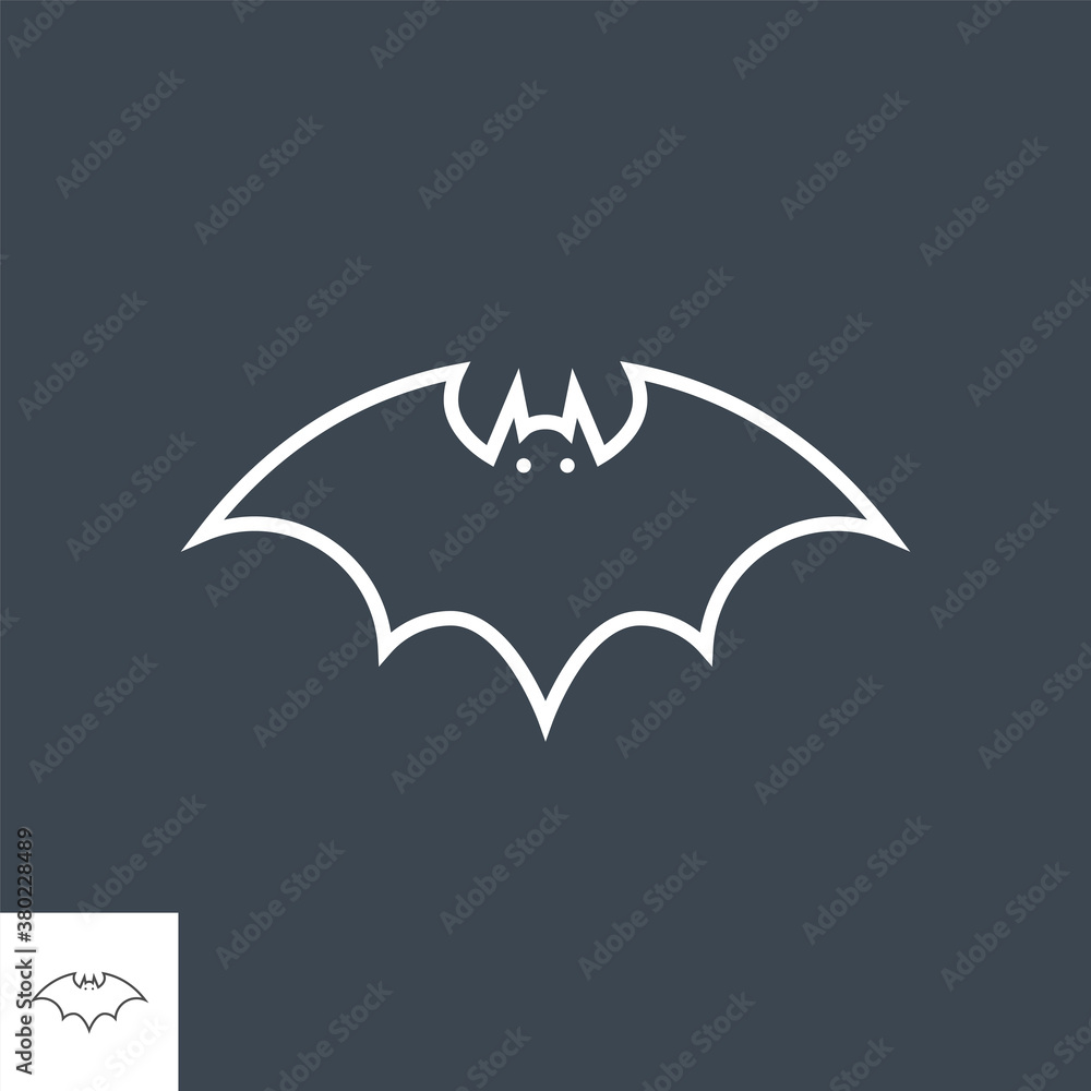 Bat related vector thin line icon. Isolated onblack background. Editable stroke. Vector illustration.