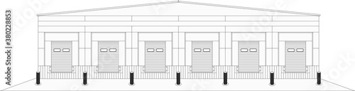 Large distribution warehouse with gates for loading goods.