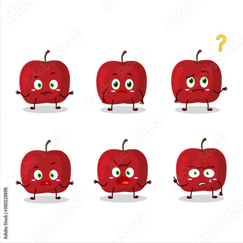 Cartoon character of red apple with what expression