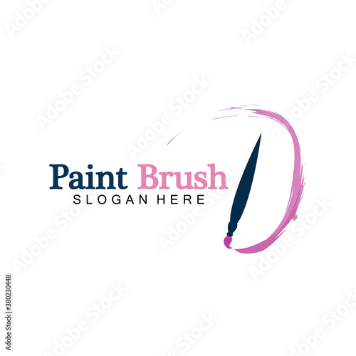 Abstract vector painting brush and colorful paint splash icon, emblem, logo design with color alternative and greyscale version. Editable EPS format design element, arts and crafts concept.