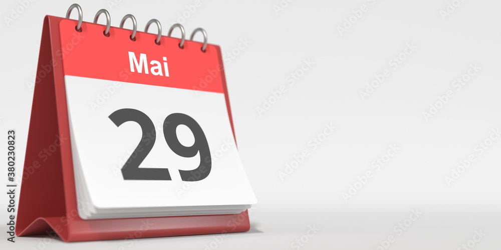 May 29 date written in German on the flip calendar page. 3d rendering May 29 date written in German on the flip calendar page. 3d rendering