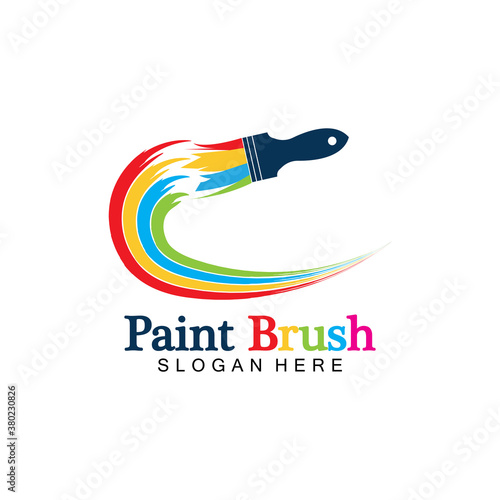 Abstract vector painting brush and colorful paint splash icon, emblem, logo design with color alternative and greyscale version. Editable EPS format design element, arts and crafts concept.