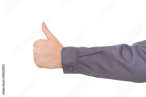 Thumbs up in front of white background
