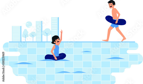 Man and woman are enjoying their time at swimming pool together
