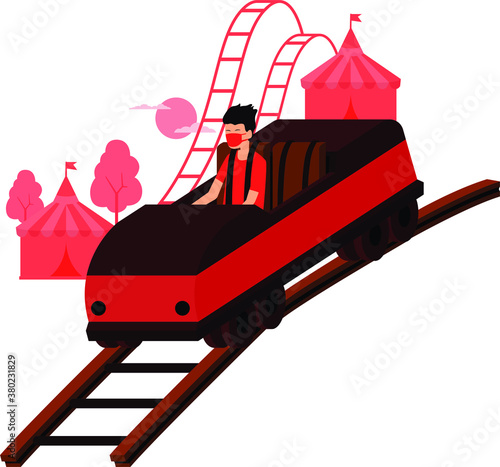 Masked man riding a roller coaster during new normal