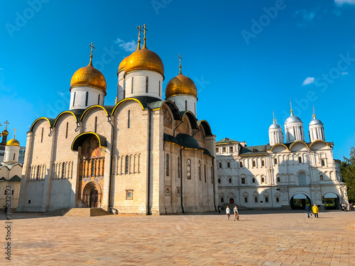 Dormition or Assumption Cathedral on the Cathedral square of the Moscow Kremlin. Moscow, Russia.