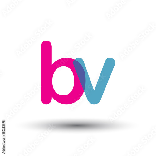 initial logo BV lowercase letter, blue and pink overlap transparent logo, modern and simple logo design. photo