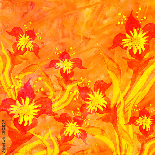 bright flowers watercolor artwork as background  colorful hand drawn illustration