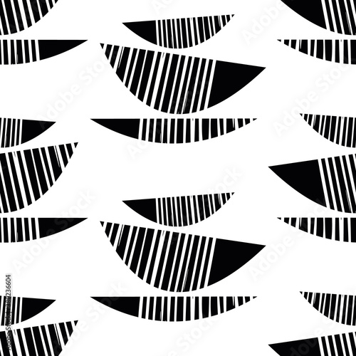 Abstract stack of bowls vector seamless pattern background. Monochrome tribal style set of kitchen utensils and dishware backdrop. Modern hand drawn design. All over print for cafe food concept.