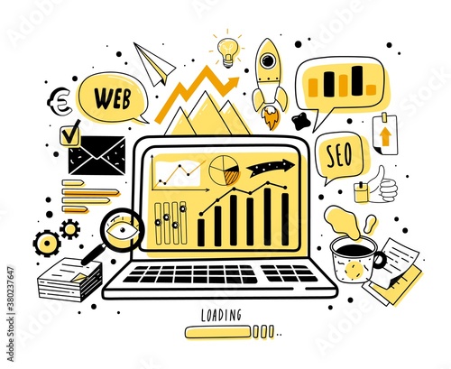 Web analytics doodle icons illustration