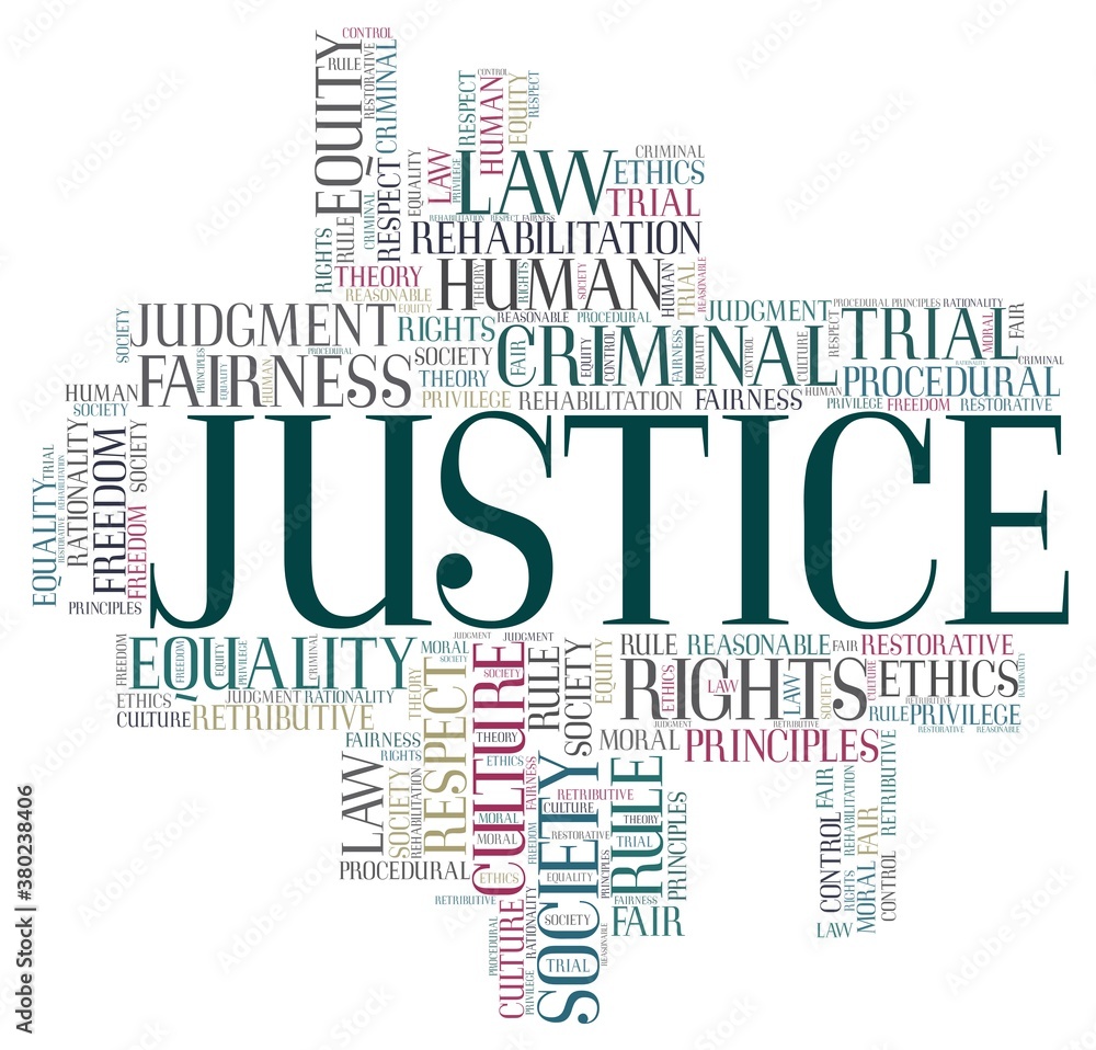 Fototapeta premium Justice vector illustration word cloud isolated on a white background.