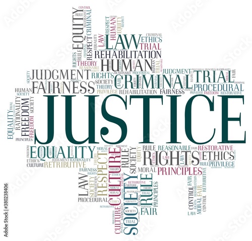 Justice vector illustration word cloud isolated on a white background.