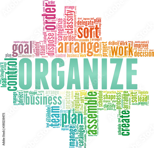 Organize vector illustration word cloud isolated on a white background.