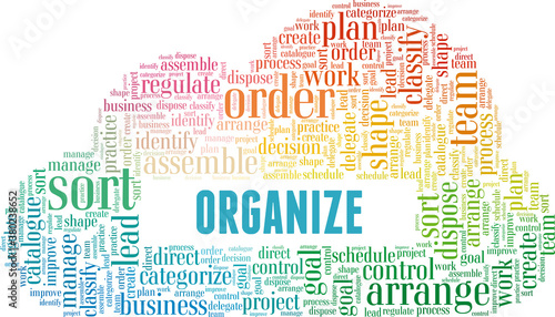Organize vector illustration word cloud isolated on a white background.