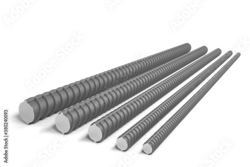 Fotomurale Set of 5 reinforcing bars (rebar) of different size isolated on white background