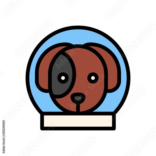 space or planet related space animal dog face in glass globe vector with editable stroke,