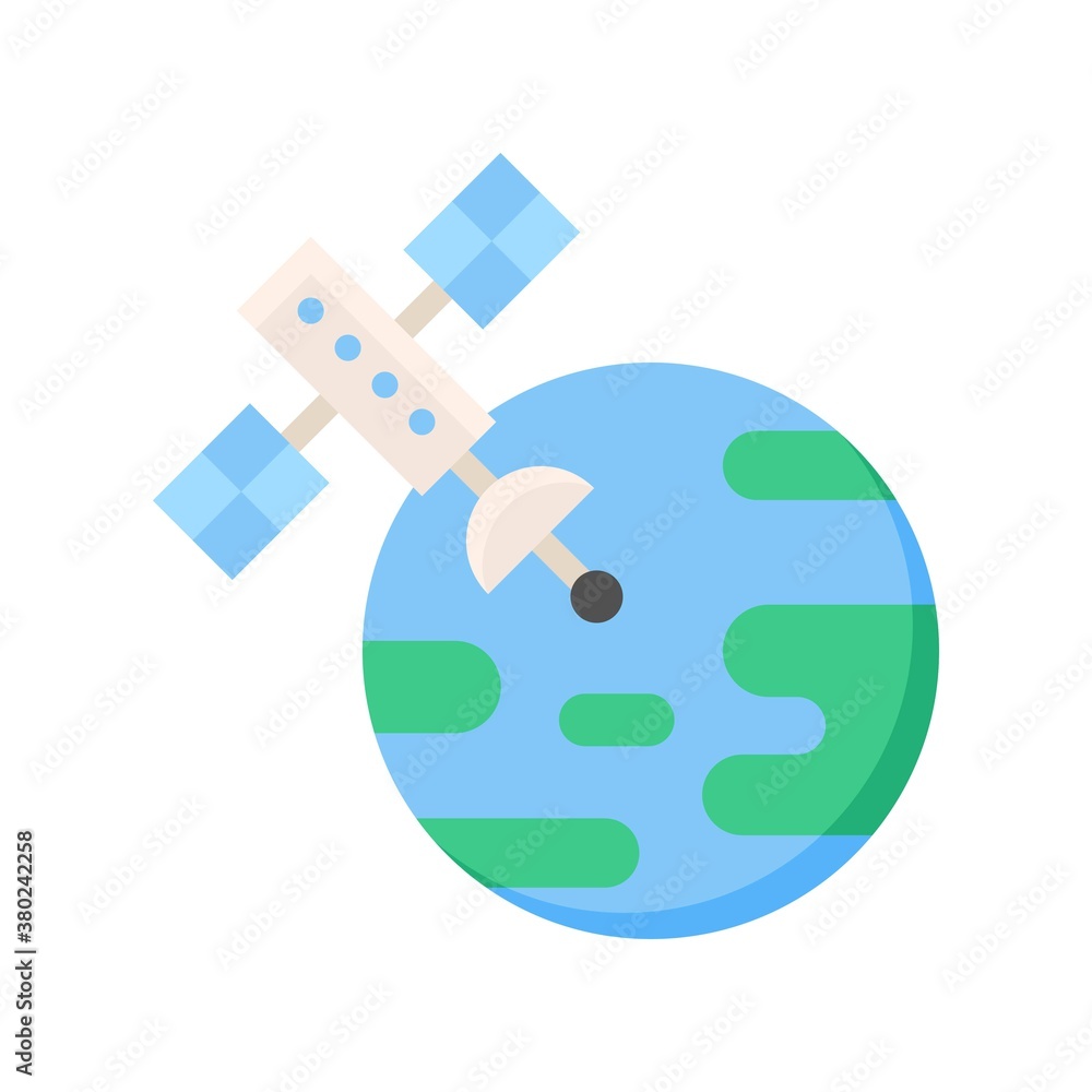 space or planet related earth or wrold globe with satellite vector in flat style,