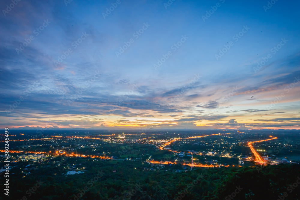 Sunset time city scape view of Nongbualamphu province,Thailand.