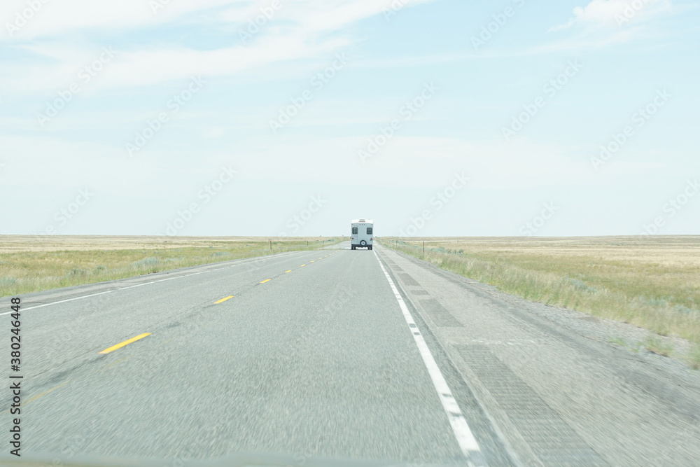 Recreational vehicle on endless rural road