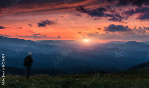 Wonderful Colorful landscape during sunset. Stunning mountain scenery with picturesque sky. Amazing natural background. Picture of wild area. Unsurpassed sunrise in the mountains. travel concept.