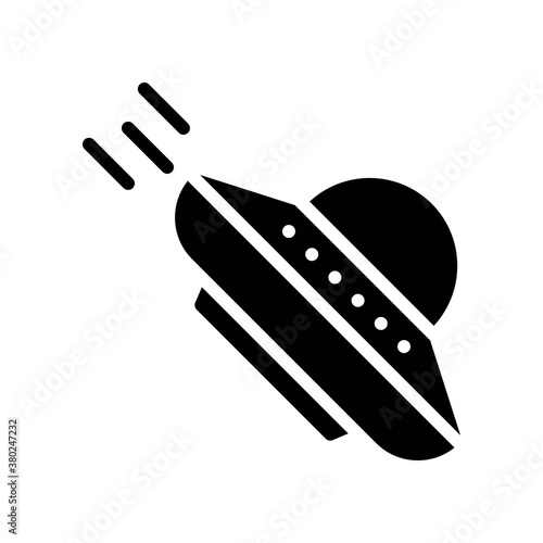 space or planet related space ship flying in air with glass vector in solid design,