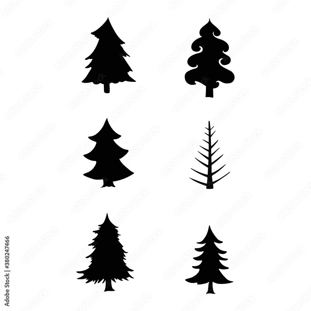 Isolated Pine on the white background.Pine silhouettes. Tree hand drawn.Vector EPS 10. Isolated Pine on the white background.Pine silhouettes. Tree hand drawn.Vector EPS 10.