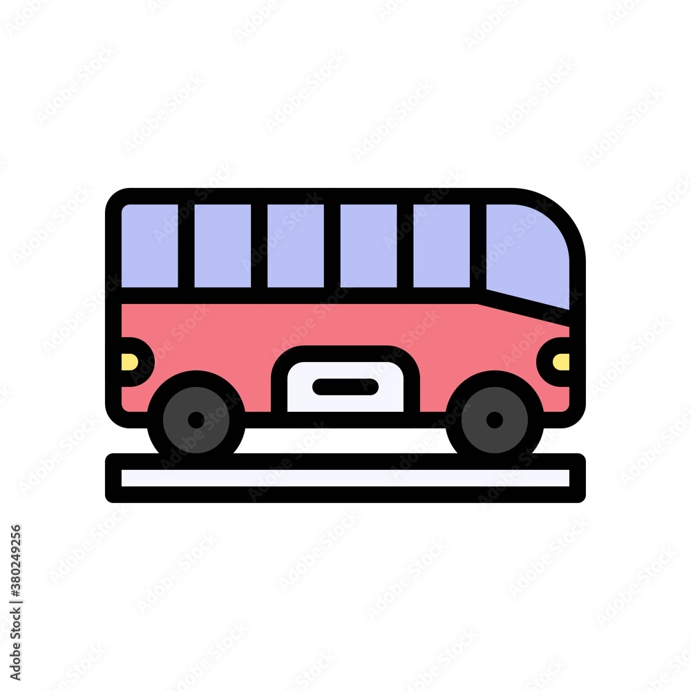 summer holiday related summer or travel bus or van with windows vector with editable stroke,