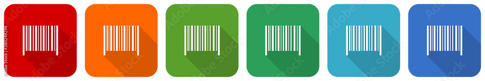 Barcode icon set, flat design vector illustration in 6 colors options for webdesign and mobile applications Barcode icon set, flat design vector illustration in 6 colors options for webdesign and mobile applications