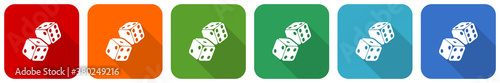 Dice, casino icon set, flat design vector illustration in 6 colors options for webdesign and mobile applications