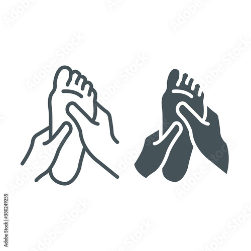 Foot massage line and glyph icon, medical and healthcare, barefoot care sign, vector graphics, a linear pattern on a white background, eps 10.