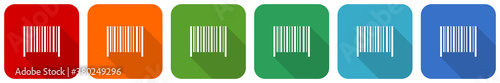 Barcode icon set, flat design vector illustration in 6 colors options for webdesign and mobile applications