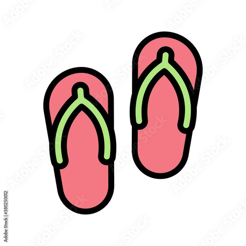 summer holiday related slippers or flip flop with hucks vector with editable stroke,