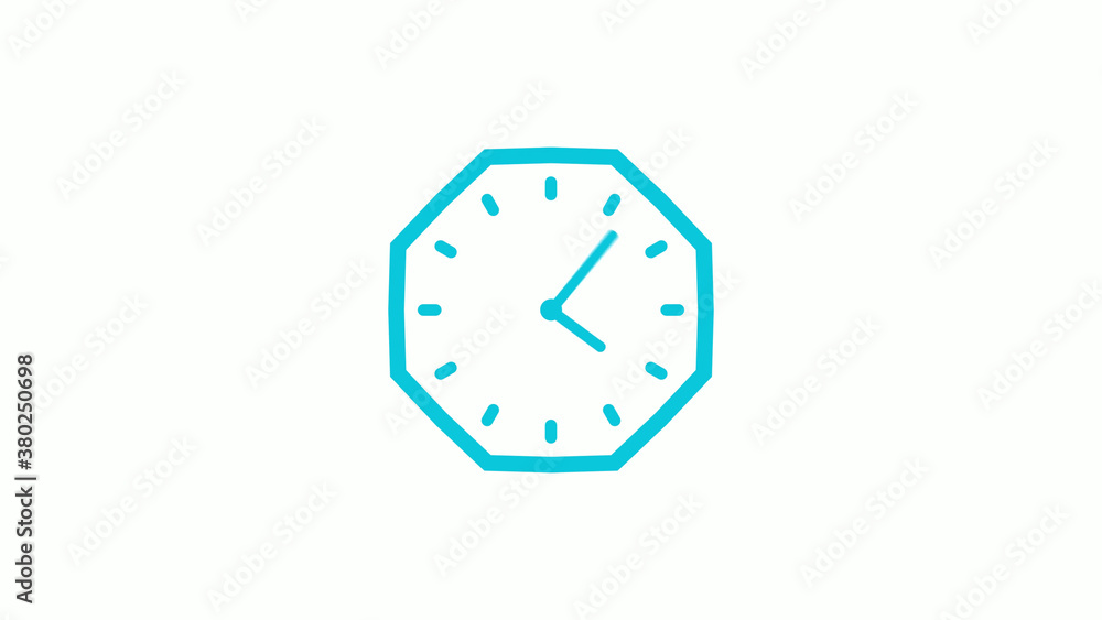 Cyan color 12 hours clock icon on white background Cyan color 12 hours clock icon on white background