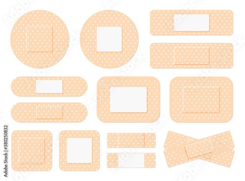Medical plaster. First aid band plaster strip medical patch. Wound cross plastering band and porous bandage plasterers.