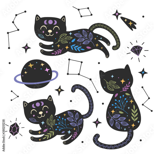 set of black magical cats part 1
-  vector illustration, eps