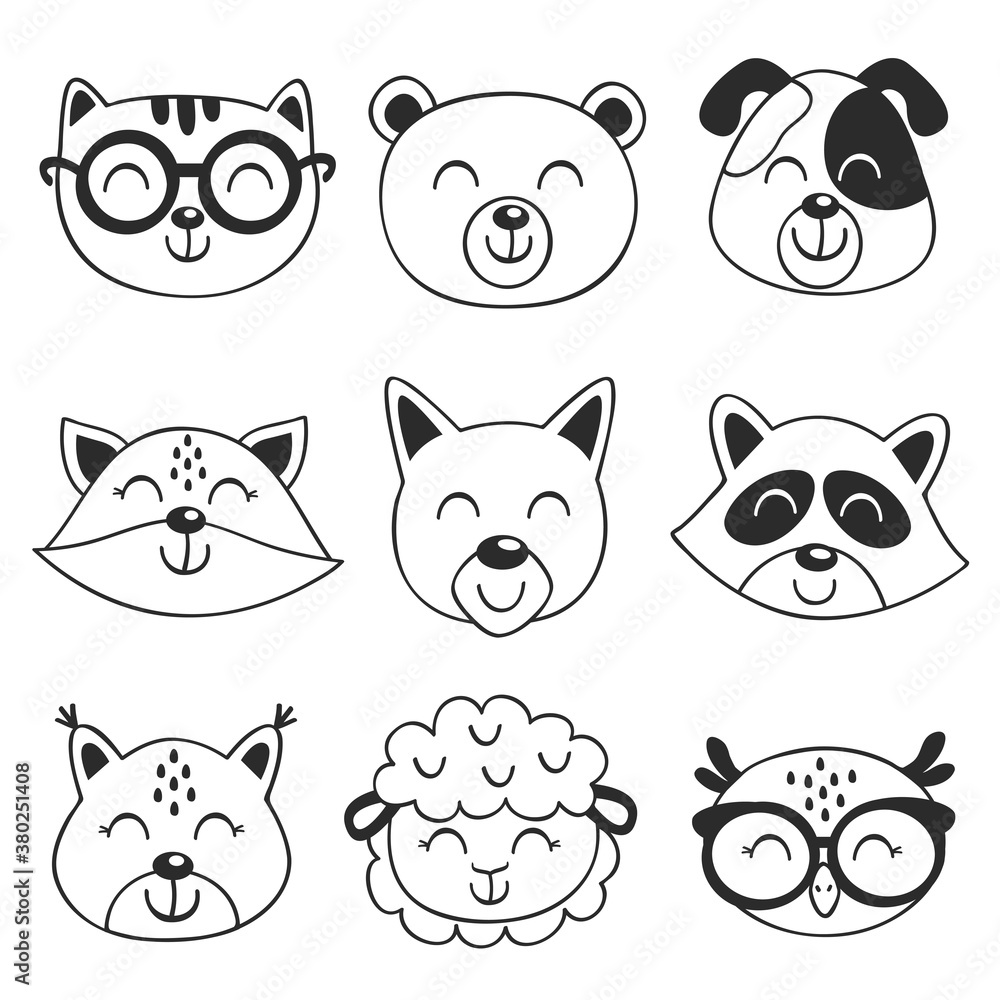 Obraz premium set of isolated black animal faces 