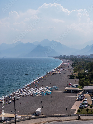 Main beach of Antalya in a small mist.